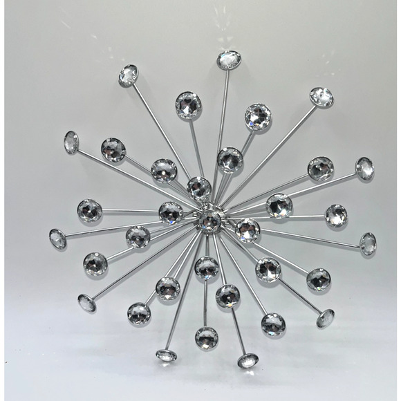 Cool Unique Silver Bursting Star Sputnik Metal Wall Sculpture Faux Rhinestone - Picture 3 of 9